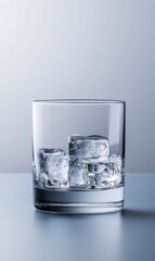 Elegant glass with clear ice cubes on a plain background highlighting simplicity and refreshing beverage appeal