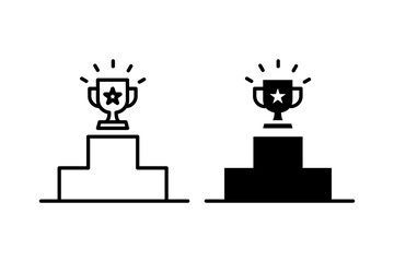 competition icon, with line style and black fill. trophy representations on tiered platforms. Suitable for awards, competition, success, achievement, victory concepts.