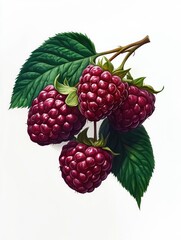 Raspberries on Branch,