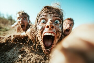 Screaming with joy, dirt flying, and laughter erupting during an exhilarating summer adventure outdoors
