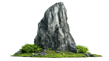 Tall rock with moss transparent background
