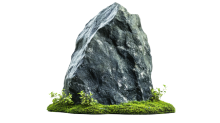 Tall rock with moss transparent background