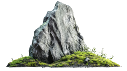 Tall rock with moss transparent background