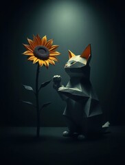 Orange cat and sunflower