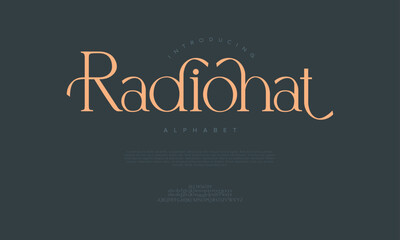 Radiohat typography beauty fashion elegant minimalist serif italic fonts decorative wedding vintage retro logos. Minimal luxury font alphabet logo. Vector illustration