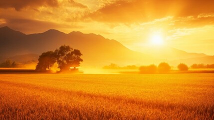 Golden Hour Light in Open Wheat Field