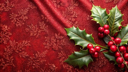 Sparkling Red Festive Fabric with Holly and Berries