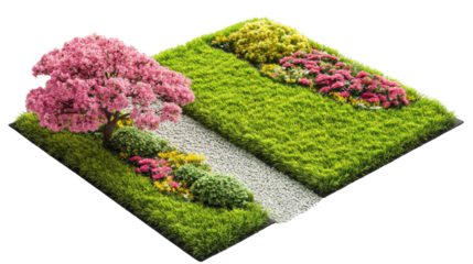 Green flower bed template top view transparent background