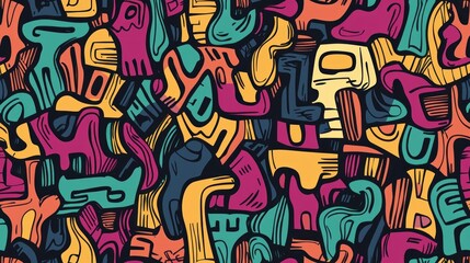 Vibrant Abstract Doodle Pattern: A Colorful Chaos of Shapes and Lines