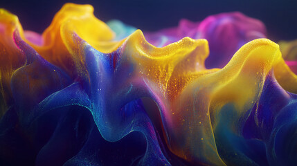 Obraz premium Abstract 3D Flowing Liquid-Like Wave Textures in Yellow, Blue, and Purple Gradient
