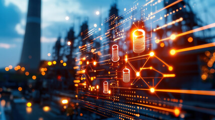 Advanced analytics tool showcasing data visualization with glowing elements, representing financial insights and technology in industrial setting