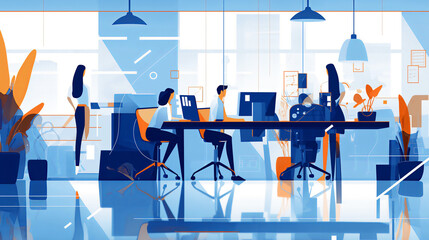 Modern Office Environment With Employees Working Collaboratively At Desks