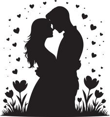 Valentine's Day silhouette of a couple embracing with a white background, silhouette of a couple kissing, silhouette of a couple