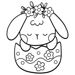 Cute bunny rabbit Easter egg cartoon for Easter day kids coloring page