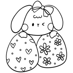 Cute bunny rabbit Easter egg cartoon for Easter day kids coloring page