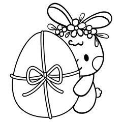Cute bunny rabbit Easter egg cartoon for Easter day kids coloring page