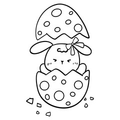 Cute bunny rabbit Easter egg cartoon for Easter day kids coloring page