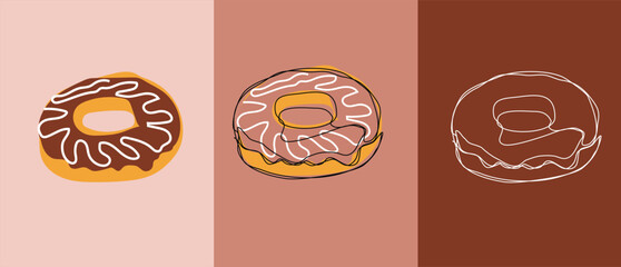donut with brown glaze. donut icon, vector illustration in flat style and line art