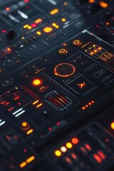 Obraz premium A futuristic control panel with glowing buttons and screens.