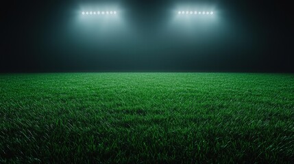 Illuminated football field ready for night match
