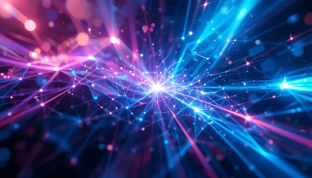 Abstract Futuristic Network: Glowing Lines and Nodes, Digital Connectivity, AI Technology