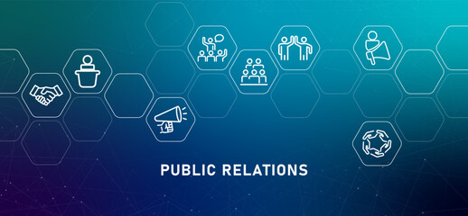 Public Relations service gradients header illustration concept of company corporate communication for public media stakeholders
