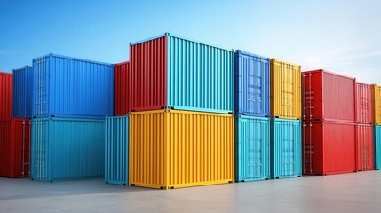 Fototapeta premium Colorful shipping containers stacked at a logistics facility