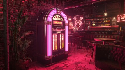 Metal Melodies: Vintage Jukebox in a Nostalgic Heavy Metal Bar Ambience