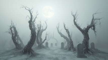 Eerie Moonlit Graveyard of the Damned - Disturbing Heavy Metal Band Style 3D Render Artwork