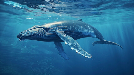 Obraz premium Whale swimming in clear ocean water showcasing marine beauty