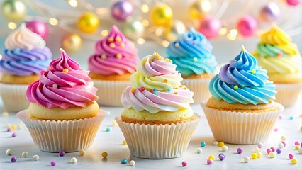 Delightful Pastel Cupcakes with Colorful Sprinkles on Festive Background