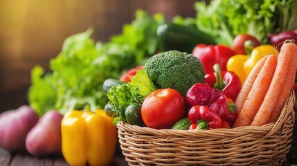 Fototapeta premium Freshly harvested vegetables in a woven basket