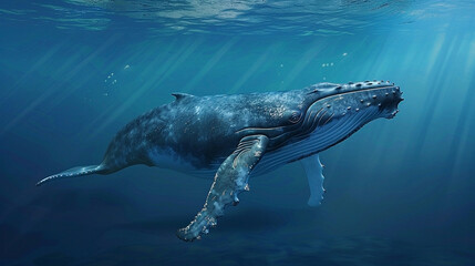 Obraz premium Ocean wildlife featuring humpback whale in clear blue water