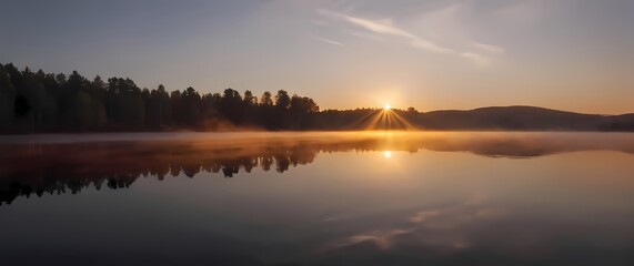 Fototapeta premium Captivating reflections of sunsets mirrored in calm lakes revealing tranquility and peace
