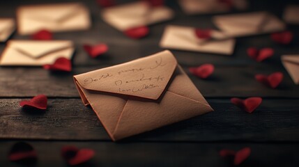 Romantic love letters surrounded by heart-shaped petals © FoxGrafy