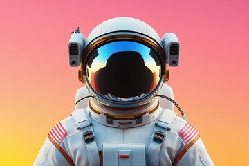 Astronaut in a detailed spacesuit against a vibrant sunset gradient background