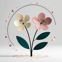 Two stylized flowers bloom in pastel colors