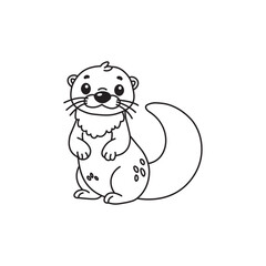 illustration of Black And White Coloring Book With Bold Lines, Cute Animal otter