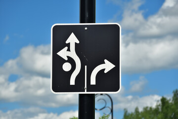 Roundabout street sign. Balck and white street sign.