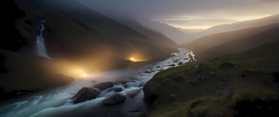Fototapeta premium Bubbling streams flowing through picturesque valleys creating serene settings inviting exploration