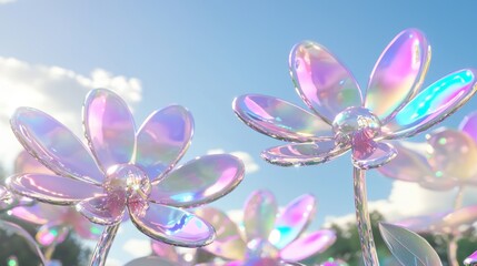 Fototapeta premium Whimsical Robotic Daisy Garden - Playful Fusion of Nature and Technology