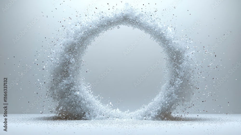 Fototapete Abstract Circular Particle Explosion: A Whirlwind of White Fragments in Motion