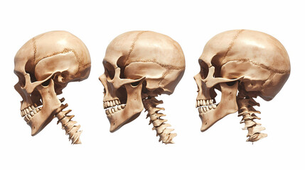 Side view skull series quadruple composition, detailed anatomy illustration, isolated on white background,skull, anatomy, human skeleton. Etherwood. Illustration