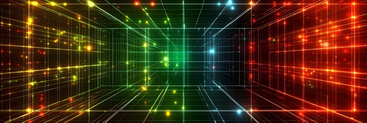 Obraz premium Abstract Grid: Neon Lights Shine Brightly in Digital Space