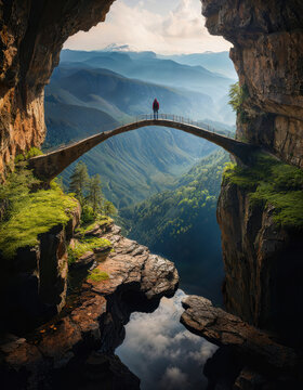 Rock bridge traversing a canyon