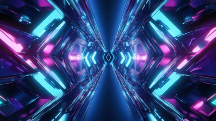 Fototapeta premium Abstract Neon Tunnel: Futuristic Sci-Fi Corridor with Vibrant Pink and Blue Glowing Lights