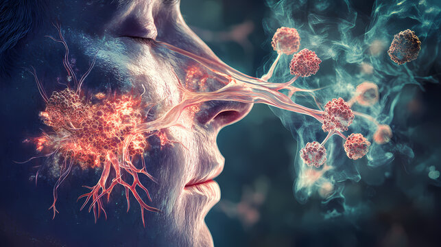 Nasal polyps (np) noncancerous growths on the lining of the nose or sinuses. otorhinolaryngology. Etherwood. Illustration