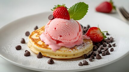 Strawberry Ice Cream Pancake Delight With Chocolate Chips