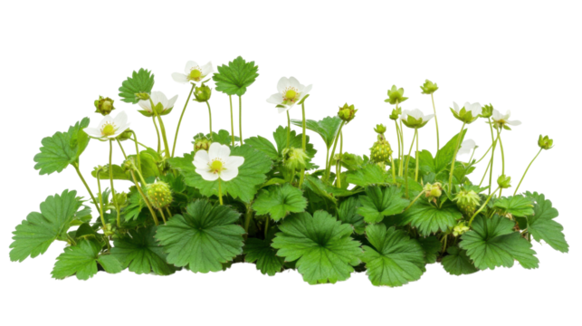 Wild strawberry plant in bloom transparent background