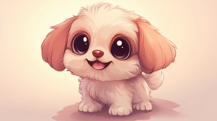 Obraz premium Adorable Cartoon Shih Tzu Puppy with Big Eyes and Happy Expression Digital Art Illustration